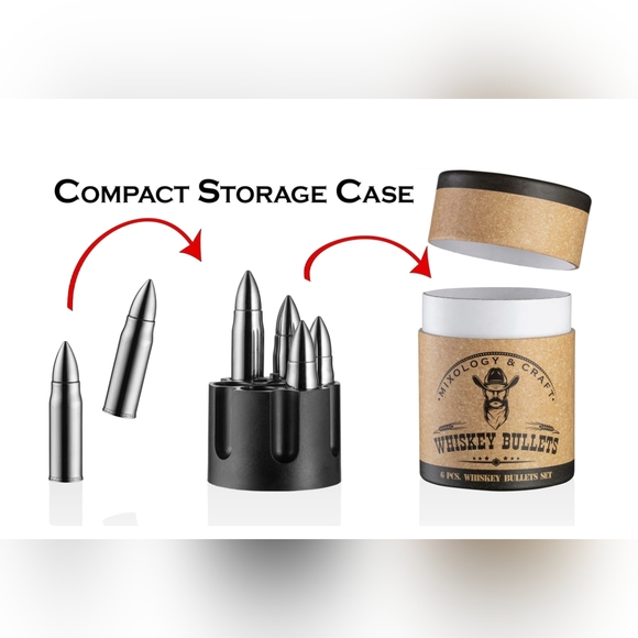 NIB Stainless Steel Bullet Stones Gift Set with Revolver Freezer Base - Picture 2 of 8